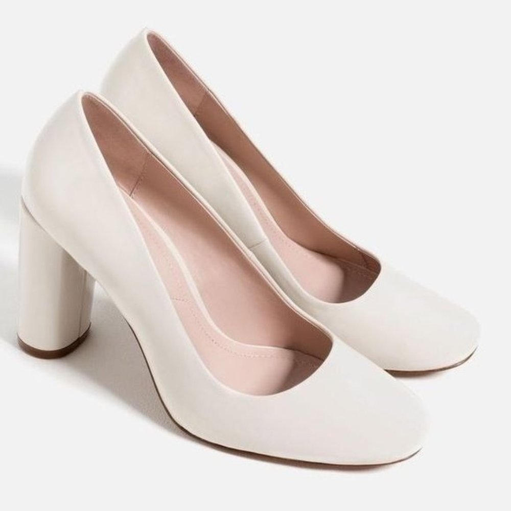 Zara Cream Block Heel Pumps